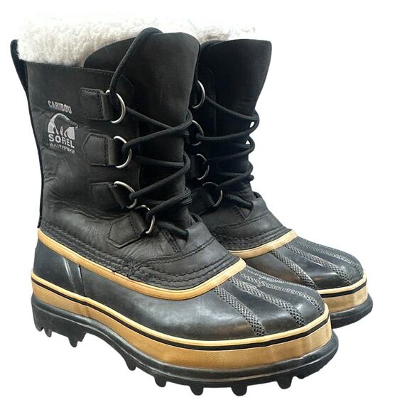 Sorel Caribou Boots Women 6 Black Waterproof Winter Snow Insulated Leather Work - Picture 3 of 14